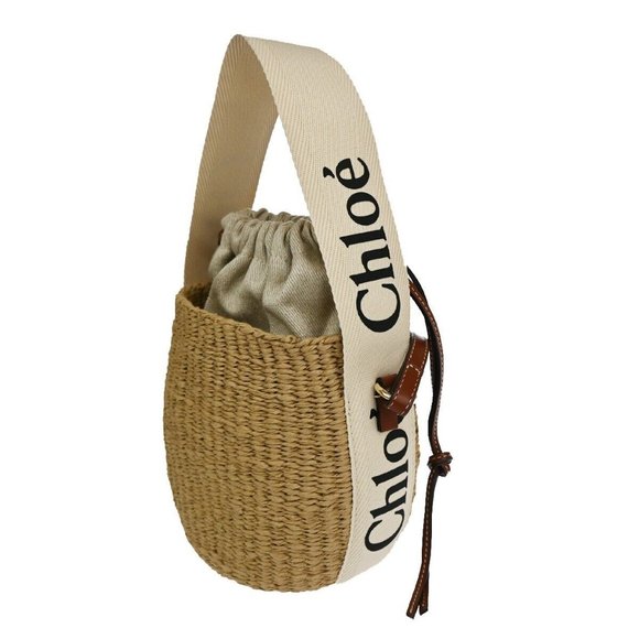 CHLOE Woody Small Basket Shoulder Hand Bag 2Way Canvas Leather Paper BN 93RH257 - Picture 3 of 16